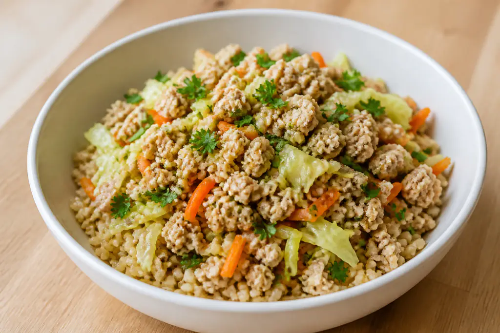 Omani-Inspired Hypertension-Friendly Turkey Brown Rice Cabbage Bowl