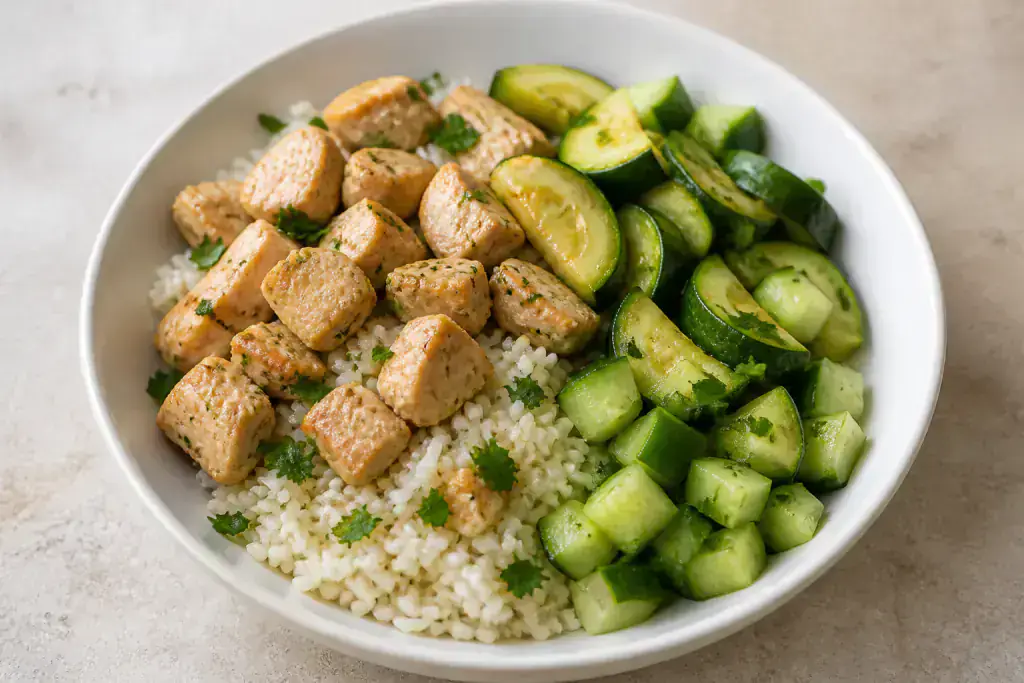 Pakistani GERD-Aware Turkey Rice Cucumber Bowl