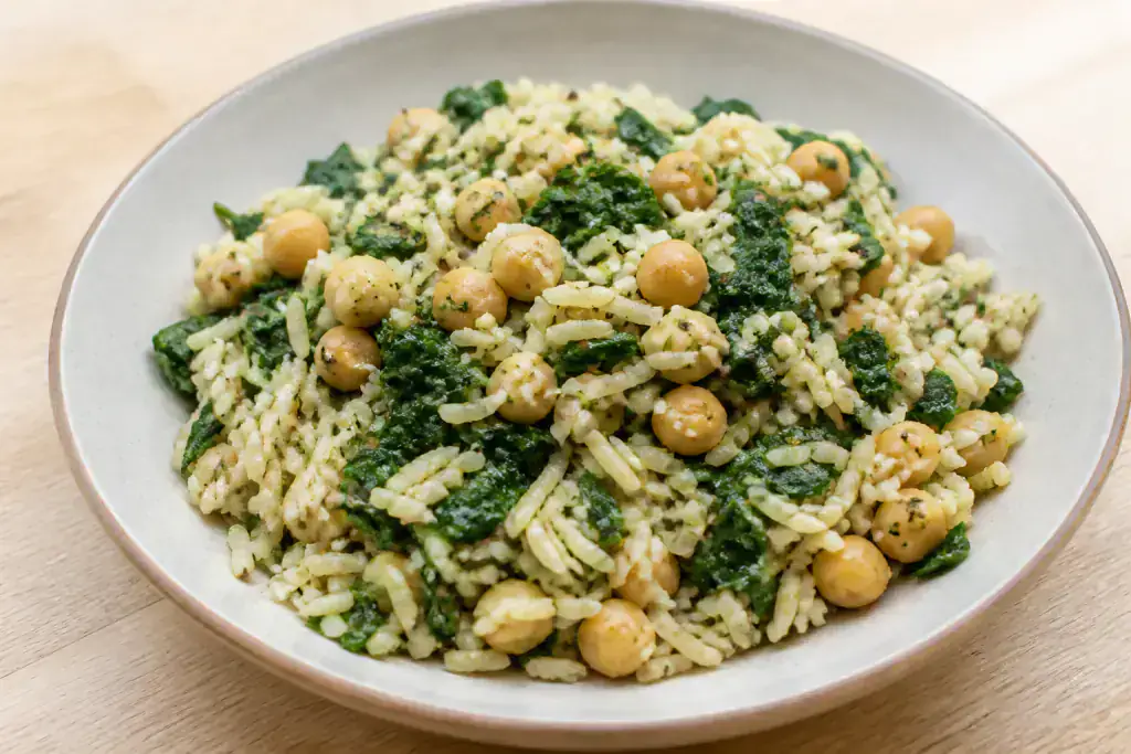 Pakistani Vegan Chickpea Spinach Rice Bowl