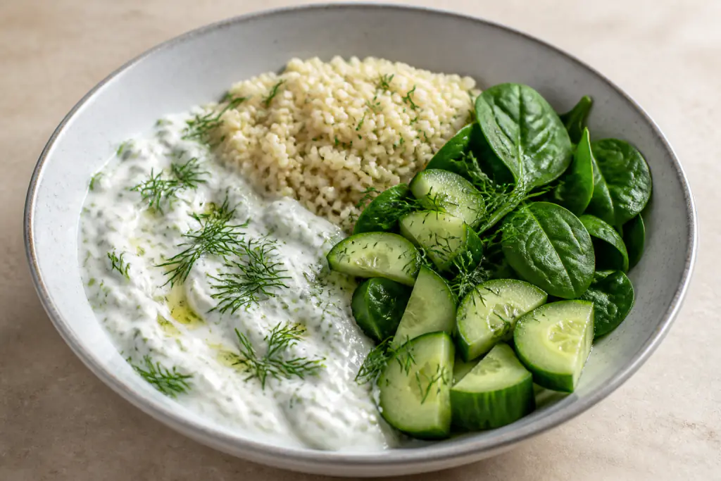 Palestinian-Inspired Calcium-Support Yogurt Millet Cucumber Bowl