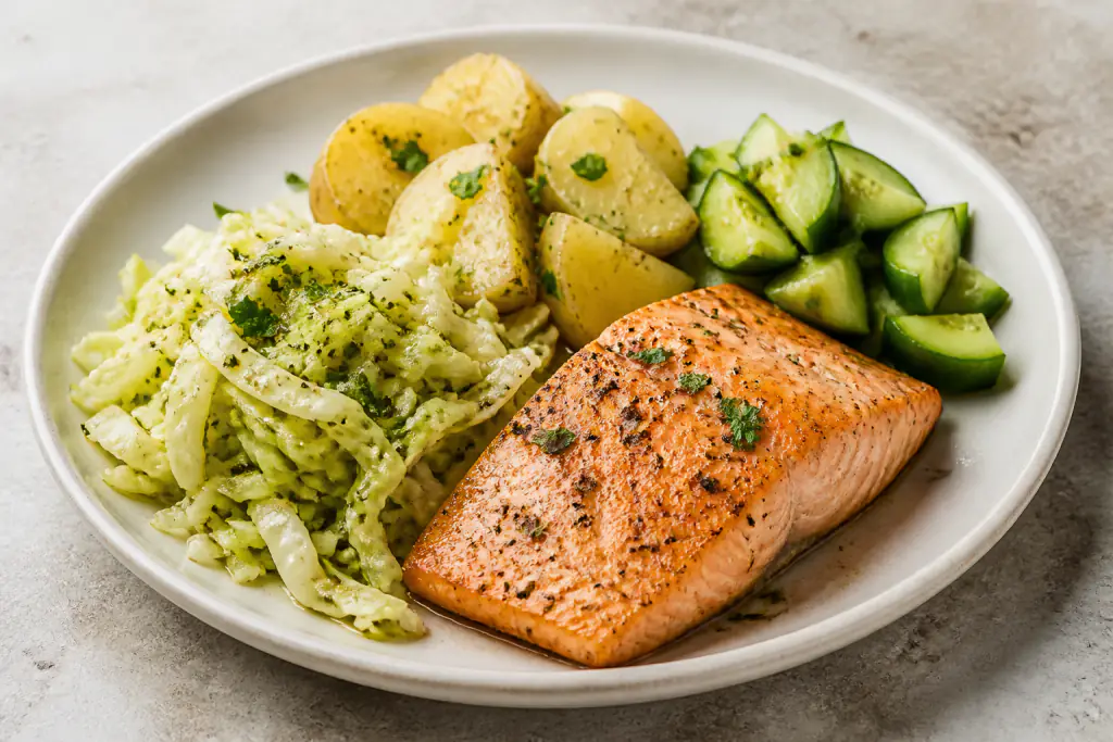 Palestinian-Inspired Heart-Healthy Salmon Potato Cabbage Plate