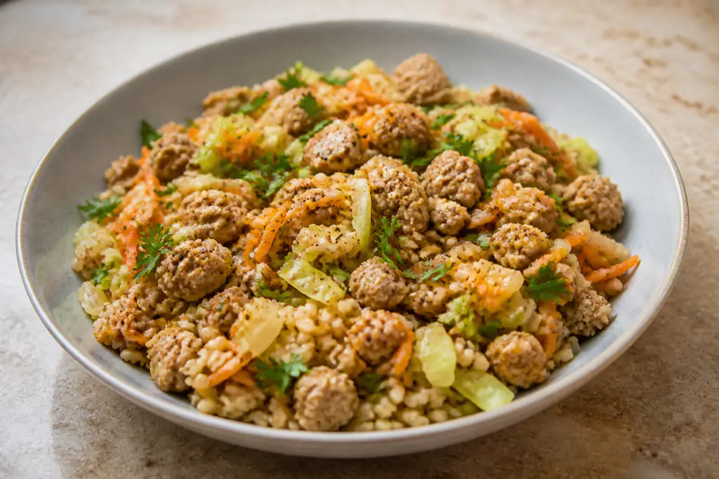 Palestinian-Inspired Hypertension-Friendly Turkey Brown Rice Cabbage Bowl