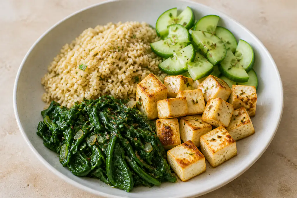 Palestinian-Inspired PCOS-Friendly Paneer Millet Spinach Plate