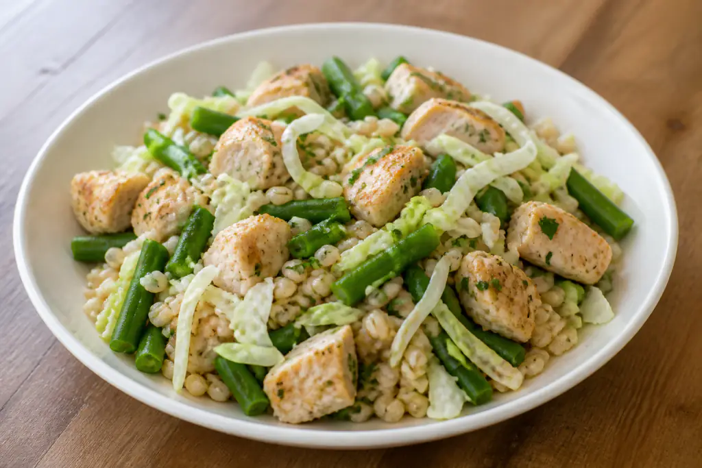 Panamanian-Inspired Diabetes-Friendly Chicken Barley Green Bean Bowl