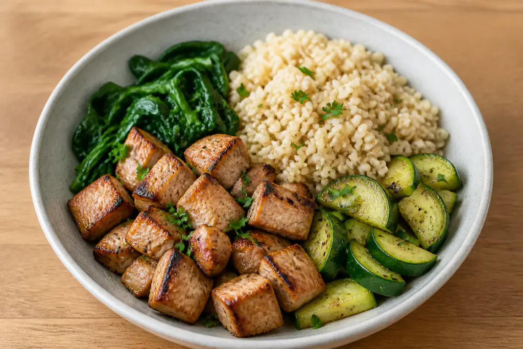 Panamanian-Inspired Fatty-Liver-Caution Turkey Brown Rice Greens Bowl