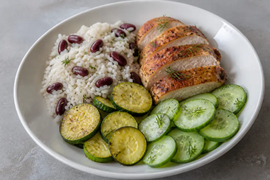 Panamanian-Inspired Kidney-Caution Chicken Rice Cucumber Plate