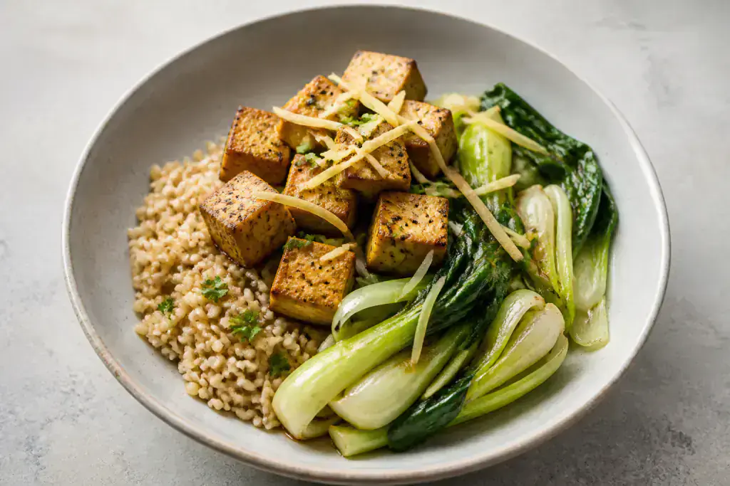 Persian Diabetes-Friendly Tofu Brown Rice Bok Choy Bowl