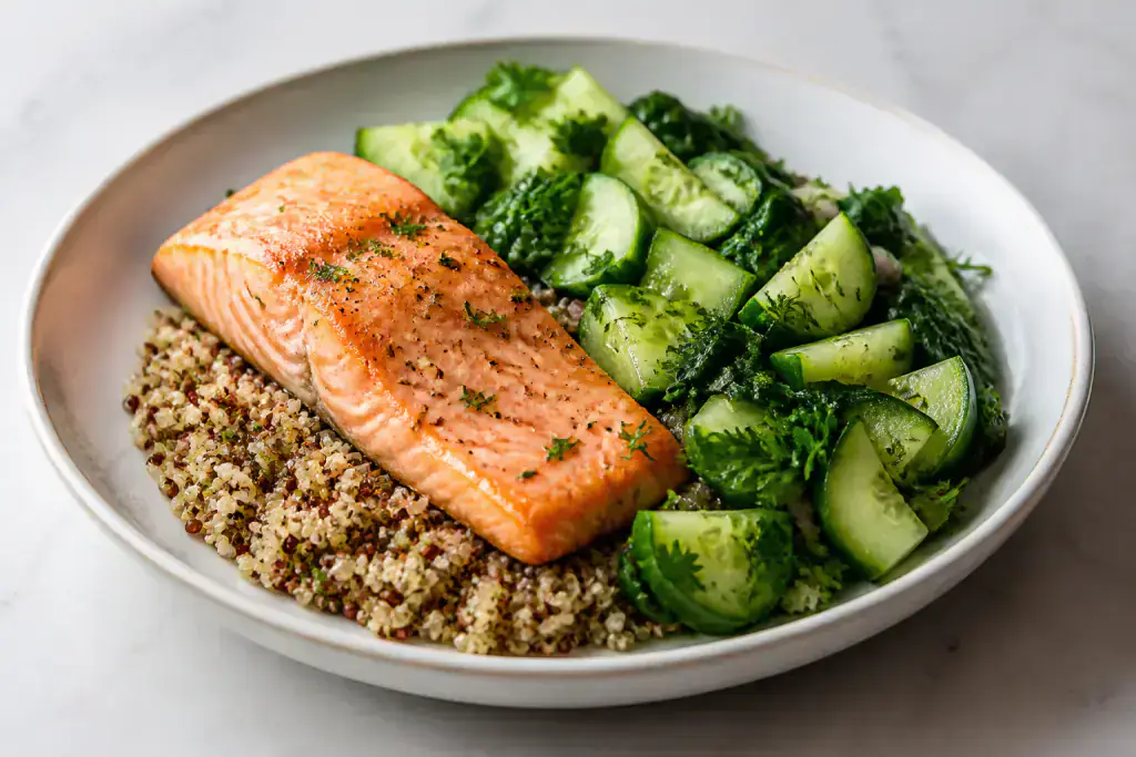 Persian Heart-Healthy Salmon Quinoa Cucumber Plate