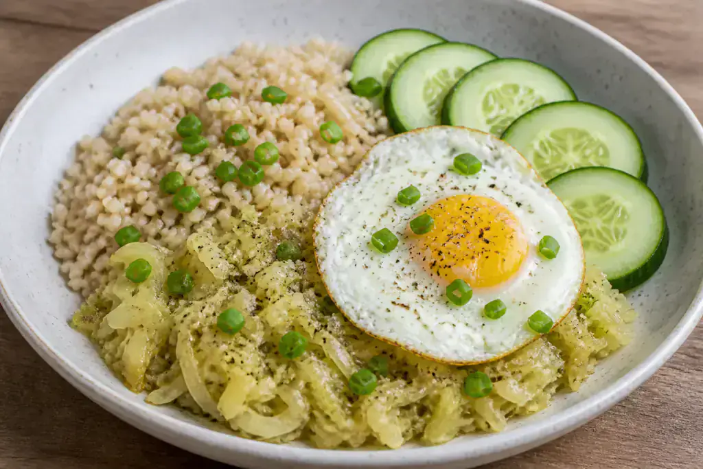 Polish-Inspired Diabetes-Friendly Egg Brown Rice Cabbage Plate