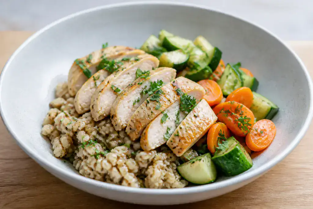 Portuguese Fatty-Liver-Caution Chicken Oat Vegetable Bowl