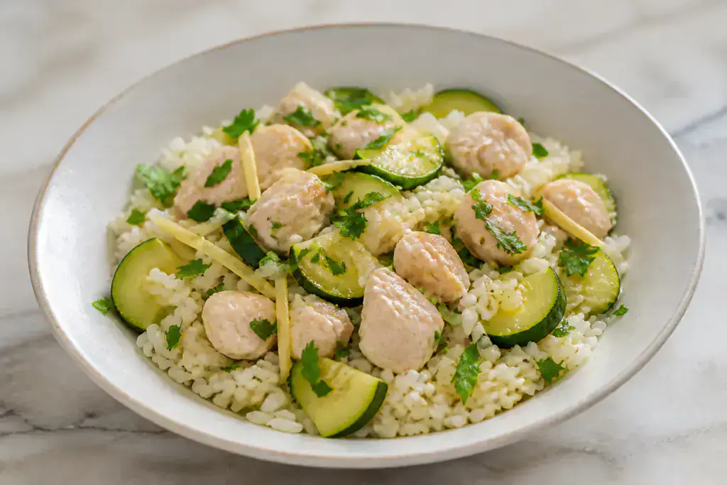 Portuguese GERD-Aware Chicken Rice Zucchini Bowl