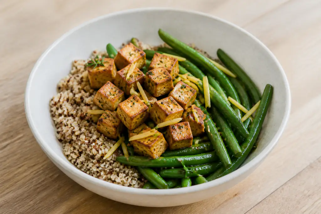 Provencal-Inspired Diabetes-Friendly Tofu Quinoa Green Bean Bowl