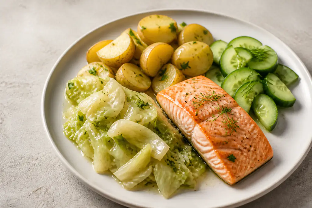 Provencal-Inspired Heart-Healthy Salmon Potato Cabbage Plate