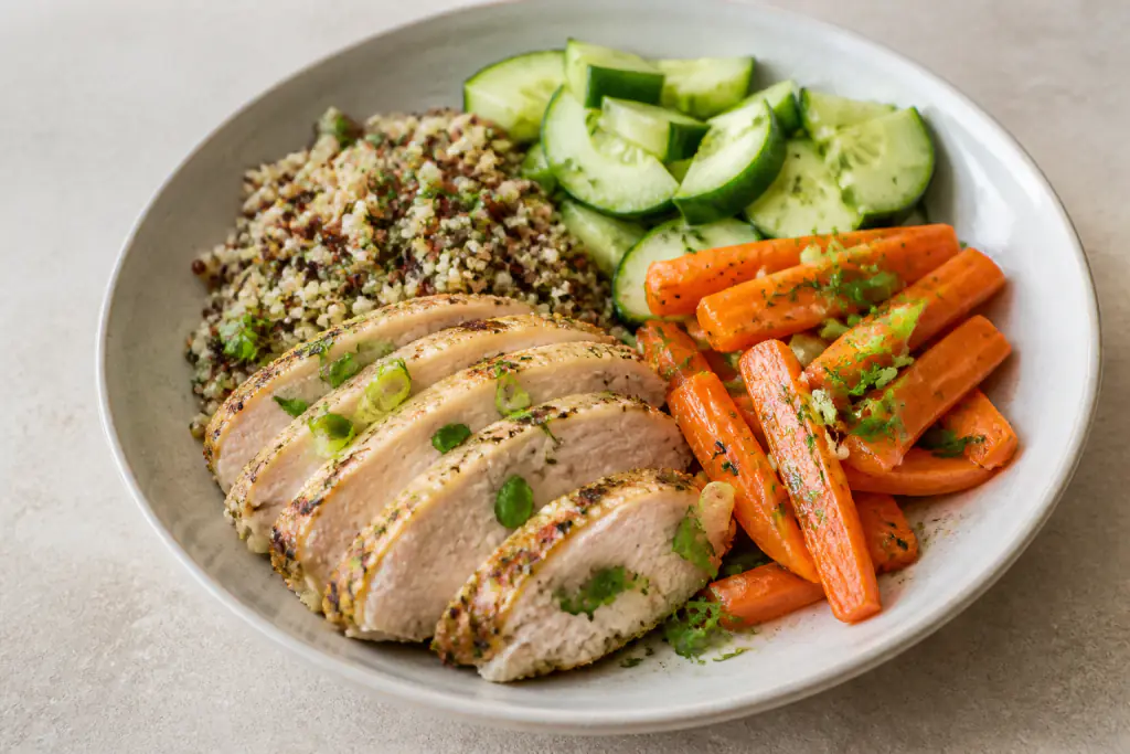 Provencal-Inspired Low-FODMAP-Style Turkey Quinoa Carrot Plate