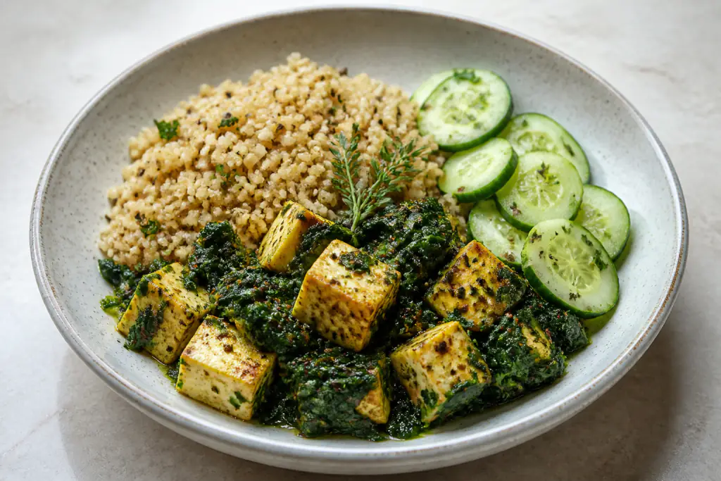 Provencal-Inspired PCOS-Friendly Paneer Millet Spinach Plate