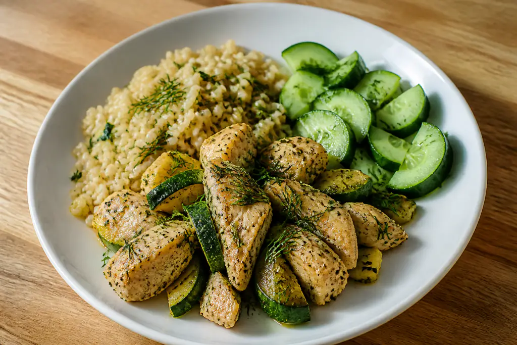 Puerto Rican-Inspired Kidney-Caution Chicken Rice Cucumber Plate
