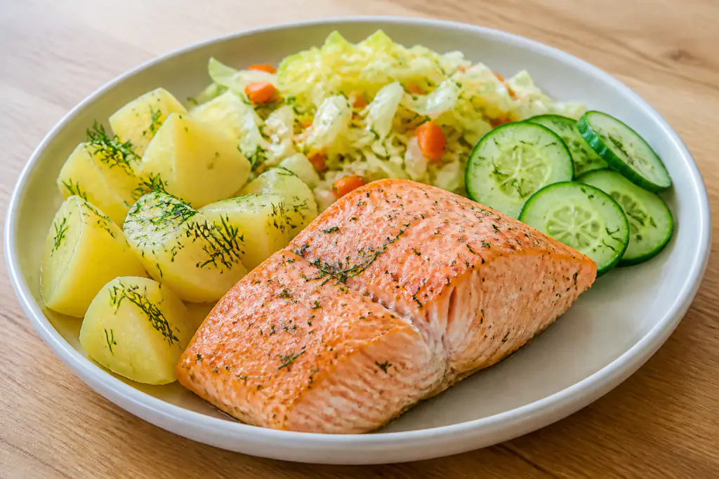 Romanian-Inspired Heart-Healthy Salmon Potato Cabbage Plate