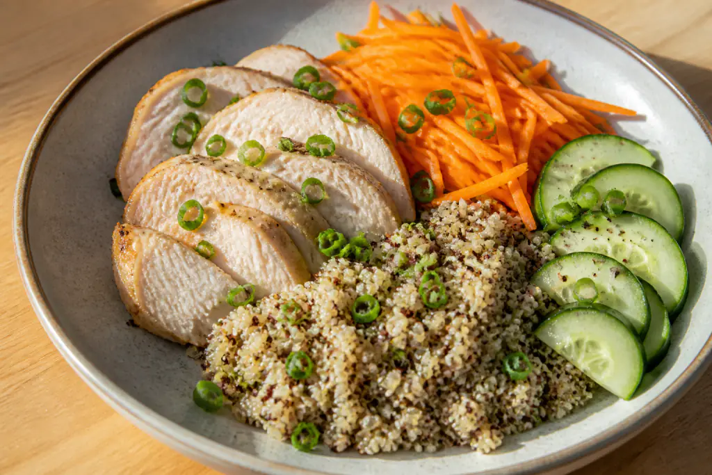 Romanian-Inspired Low-FODMAP-Style Turkey Quinoa Carrot Plate