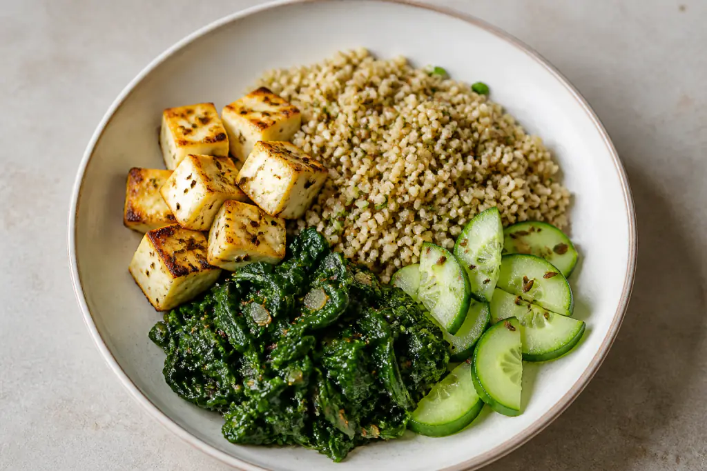 Romanian-Inspired PCOS-Friendly Paneer Millet Spinach Plate