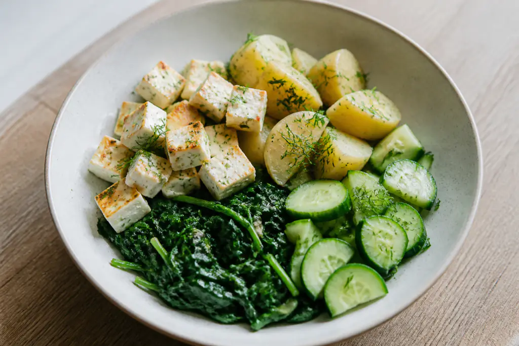 Salvadoran-Inspired Calcium-Support Paneer Potato Cucumber Bowl