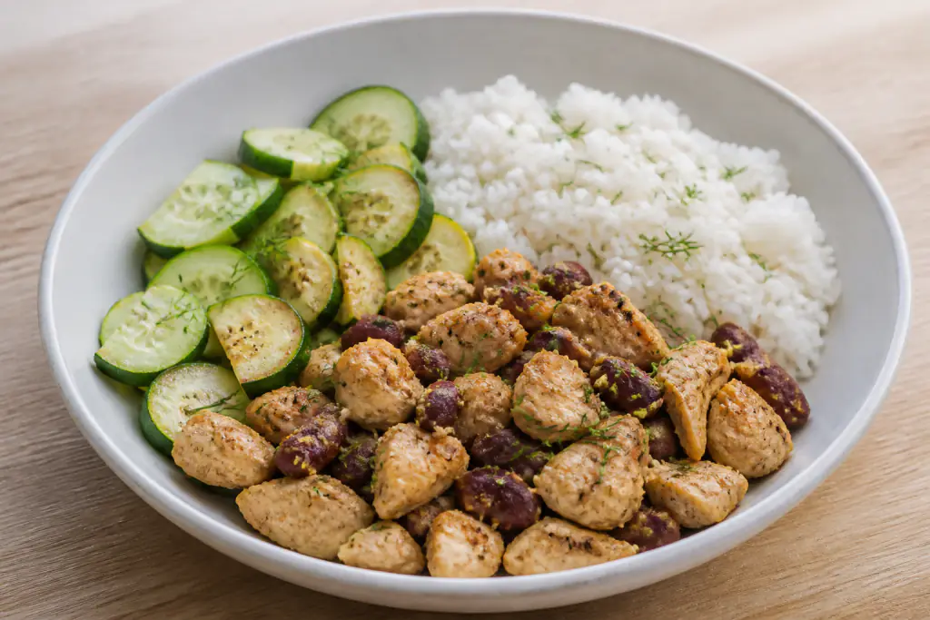 Salvadoran-Inspired Kidney-Caution Chicken Rice Cucumber Plate