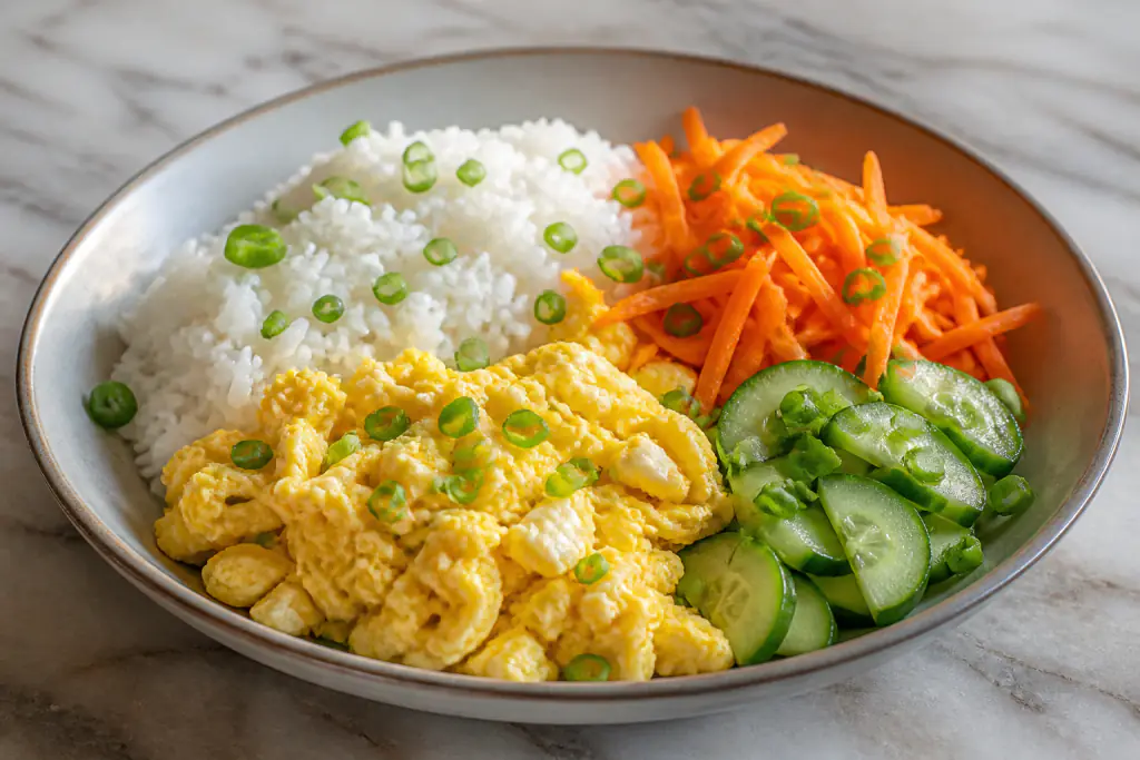 Salvadoran-Inspired Low-FODMAP-Style Egg Rice Carrot Bowl