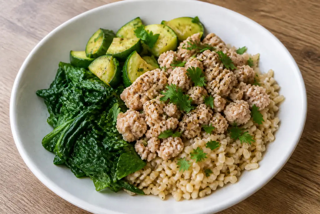 Samoan-Inspired Fatty-Liver-Caution Turkey Brown Rice Greens Bowl