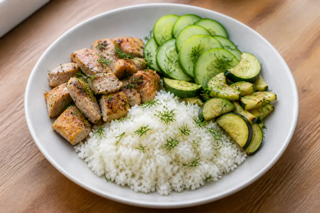 Samoan-Inspired Kidney-Caution Chicken Rice Cucumber Plate
