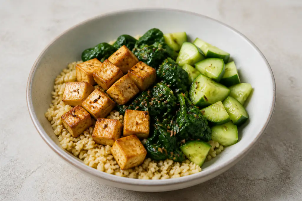 Samoan-Inspired PCOS-Friendly Tofu Millet Spinach Bowl