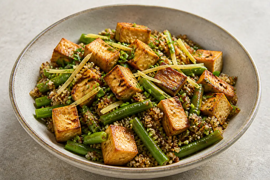 Saudi-Inspired Diabetes-Friendly Tofu Quinoa Green Bean Bowl