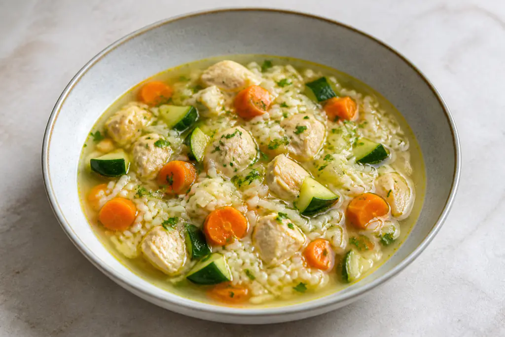 Saudi-Inspired GERD-Aware Chicken Rice Carrot Soup