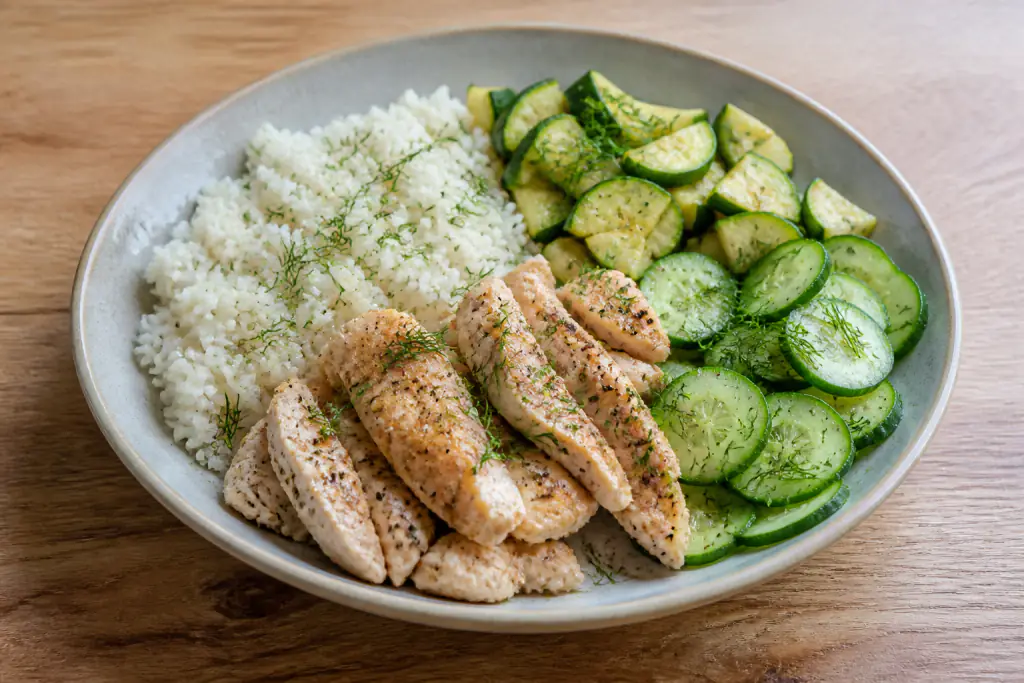 Serbian-Inspired Kidney-Caution Chicken Rice Cucumber Plate