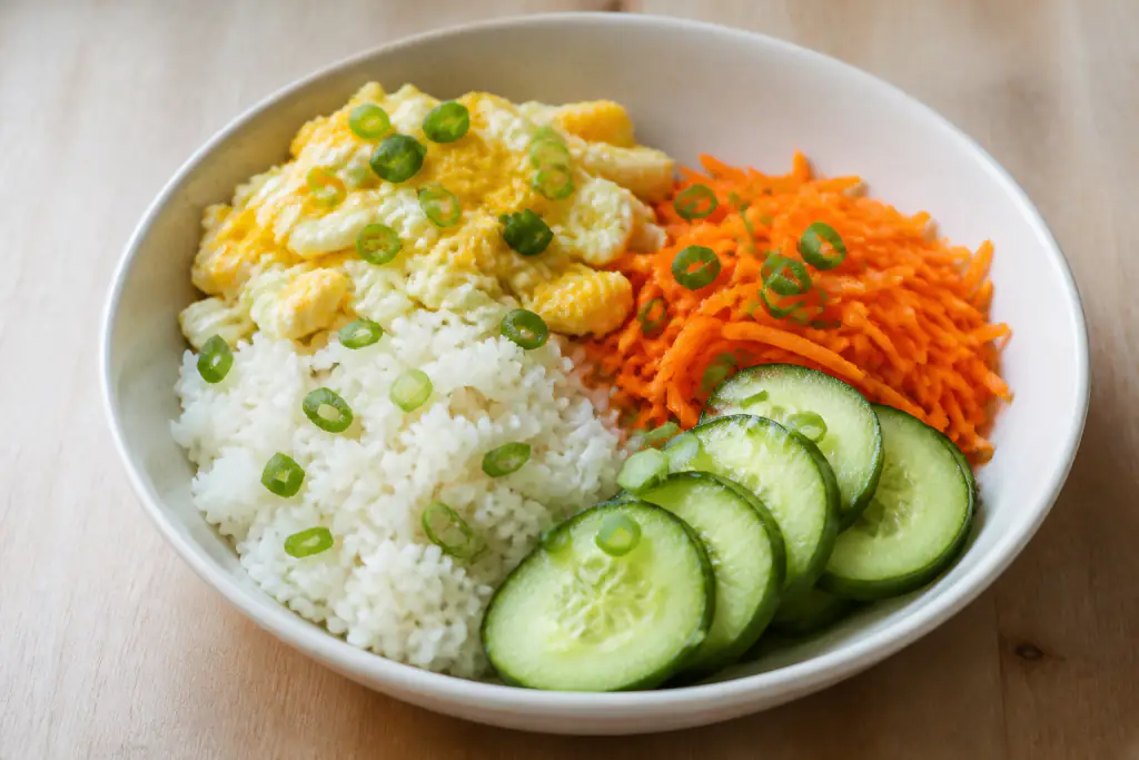 Serbian-Inspired Low-FODMAP-Style Egg Rice Carrot Bowl
