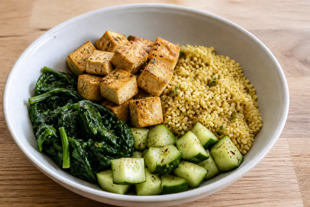 Serbian-Inspired PCOS-Friendly Tofu Millet Spinach Bowl