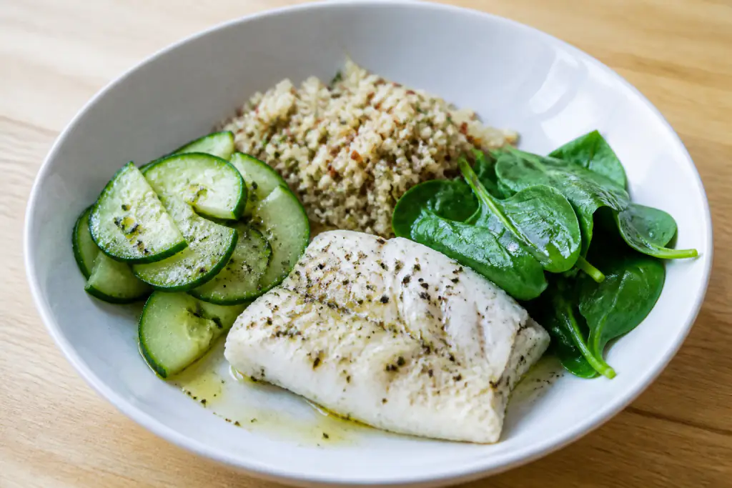 Slovenian-Inspired Heart-Healthy White Fish Quinoa Cucumber Plate