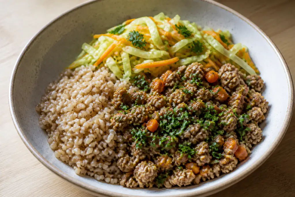 Somali-Inspired Hypertension-Friendly Turkey Brown Rice Cabbage Bowl