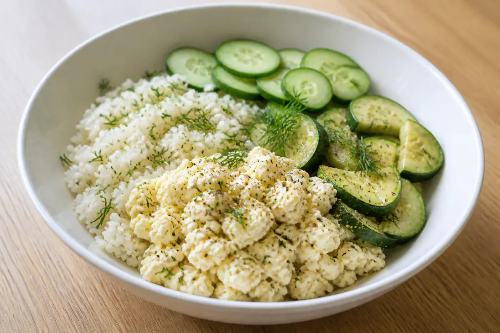 Somali-Inspired Kidney-Caution Egg White Rice Zucchini Bowl