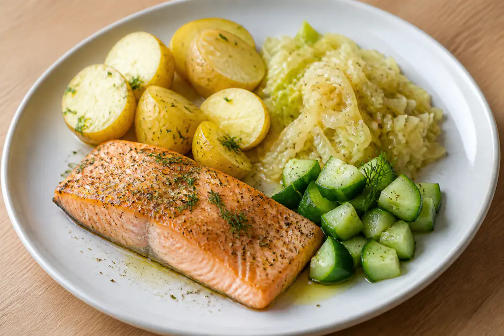 South African-Inspired Heart-Healthy Salmon Potato Cabbage Plate