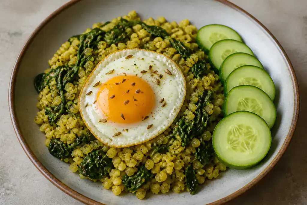 Spanish PCOS-Friendly Egg Millet Spinach Breakfast