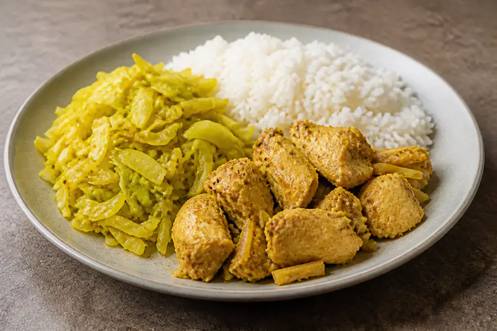 Sri Lankan Chicken Cabbage Rice Plate