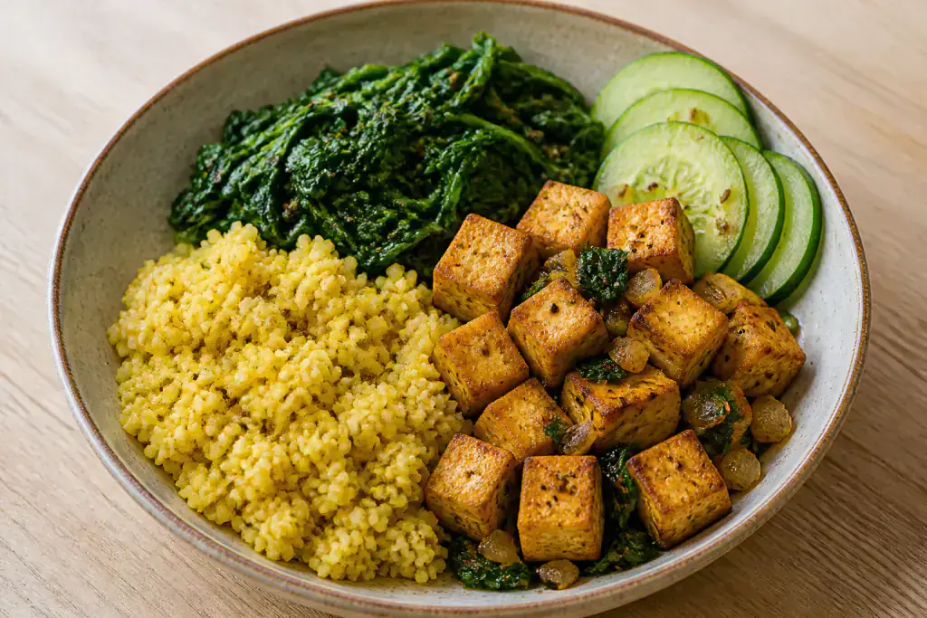 Sri Lankan-Inspired PCOS-Friendly Tofu Millet Greens Bowl