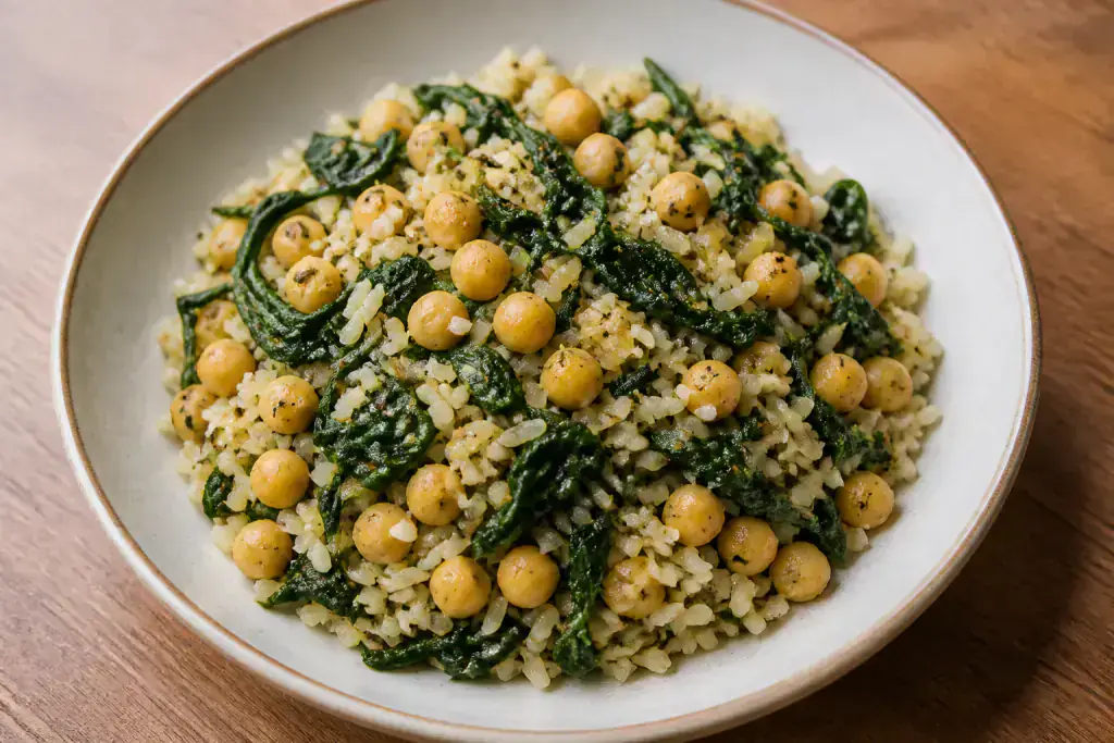 Sri Lankan-Inspired Vegan Chickpea Spinach Rice Bowl