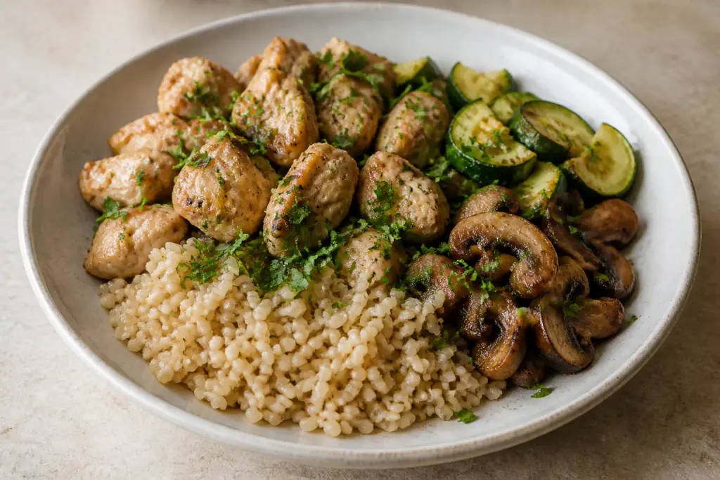 Sudanese-Inspired Fatty-Liver-Caution Chicken Brown Rice Mushroom Bowl
