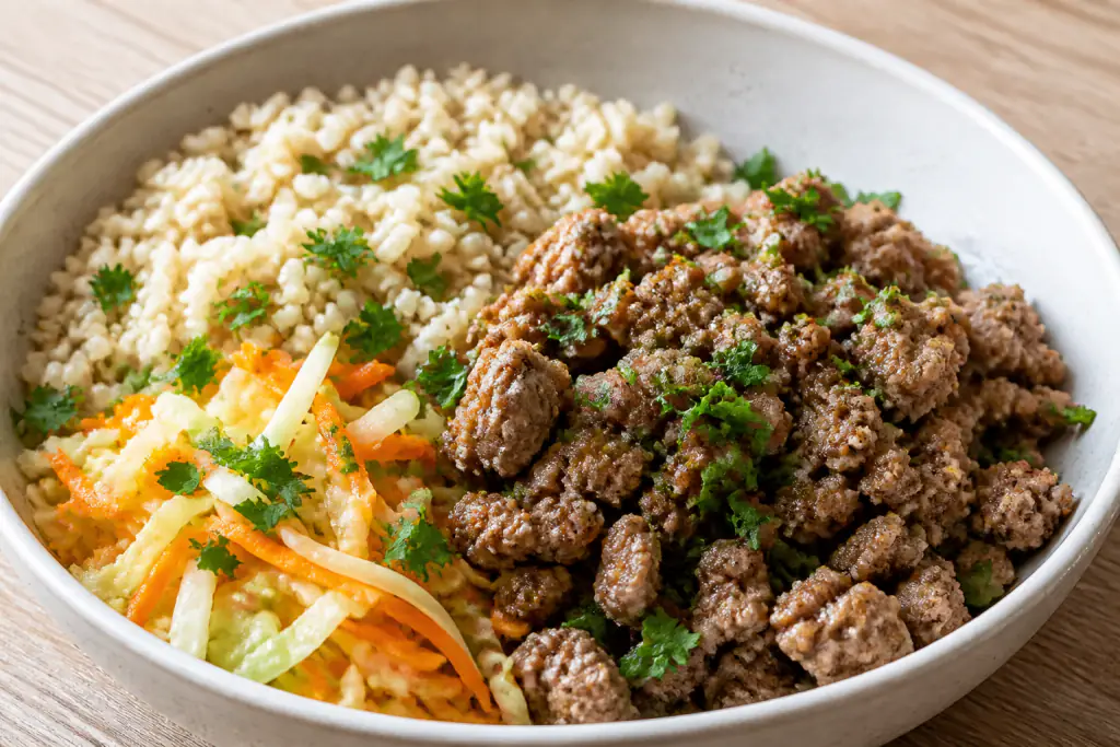 Sudanese-Inspired Hypertension-Friendly Turkey Brown Rice Cabbage Bowl