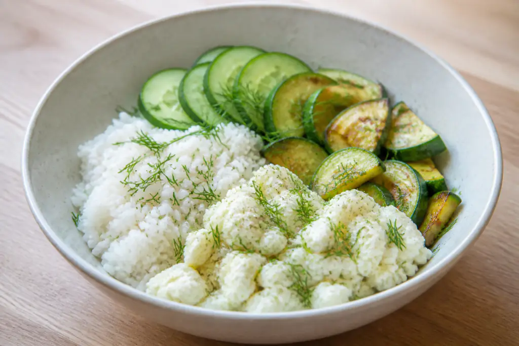 Swedish-Inspired Kidney-Caution Egg White Rice Zucchini Bowl
