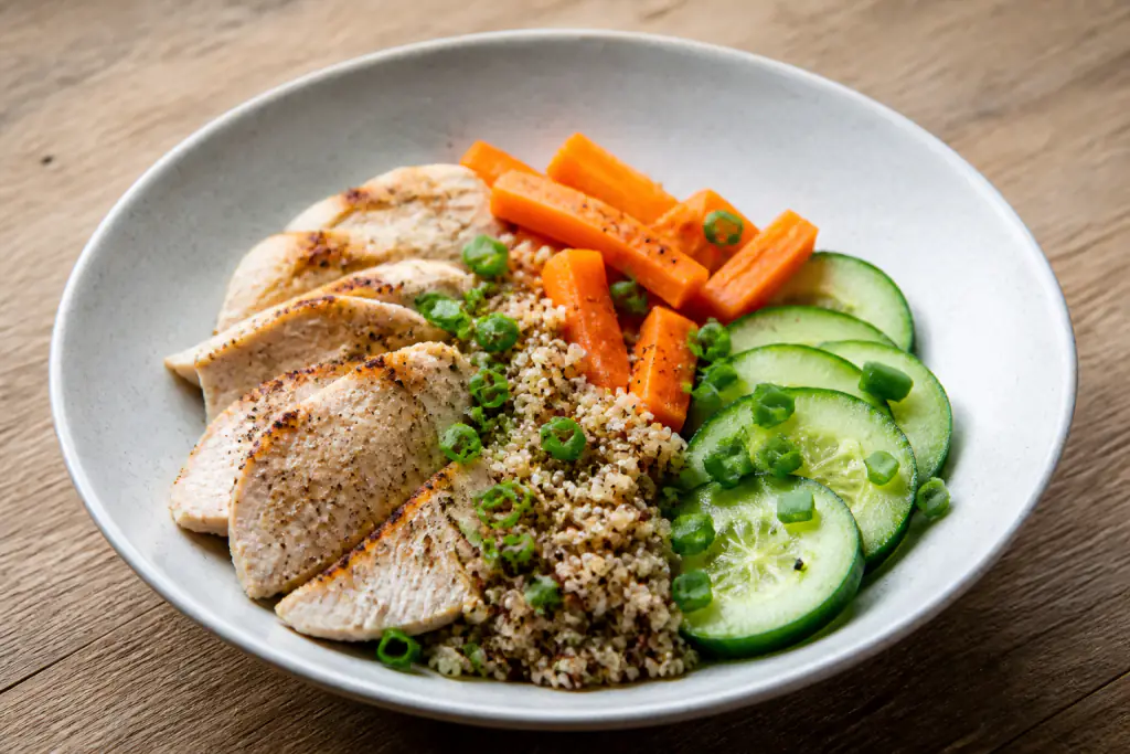 Swedish-Inspired Low-FODMAP-Style Turkey Quinoa Carrot Plate
