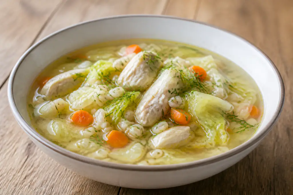 Swiss-Inspired Hypertension-Friendly Chicken Oat Cabbage Soup