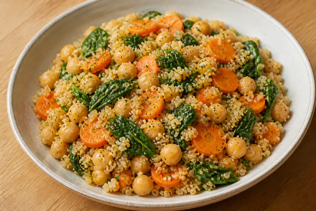 Swiss-Inspired Vegan Chickpea Quinoa Carrot Bowl