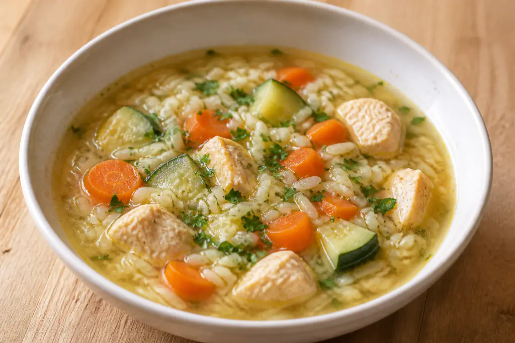 Syrian-Inspired GERD-Aware Chicken Rice Carrot Soup