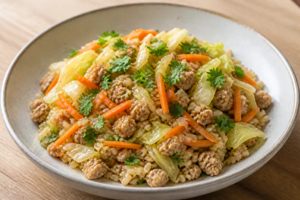 Syrian-Inspired Hypertension-Friendly Turkey Brown Rice Cabbage Bowl